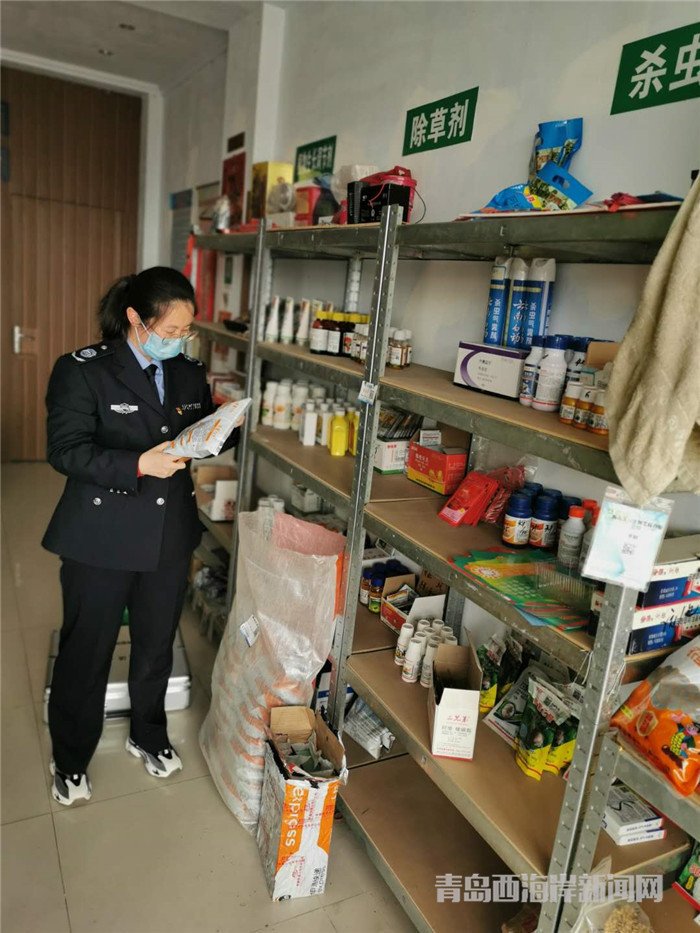 圖為西海岸新區(qū)農業(yè)綜合行政執(zhí)法大隊執(zhí)法隊員在查看玉米種子包裝。.jpg